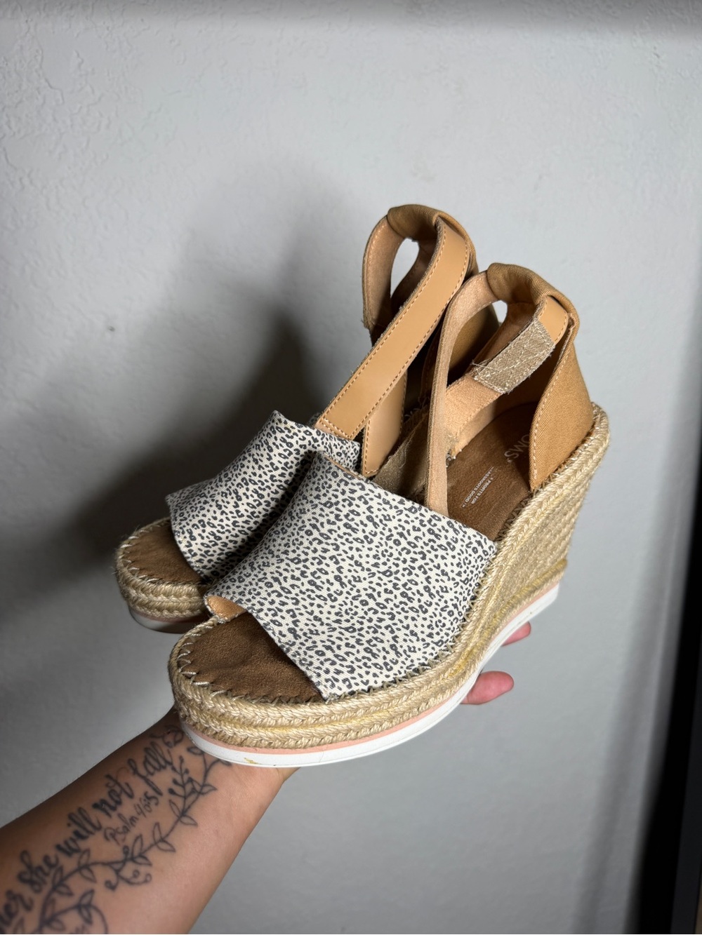 Wedge Espadrille Sandals in Tan and Cream Leopard